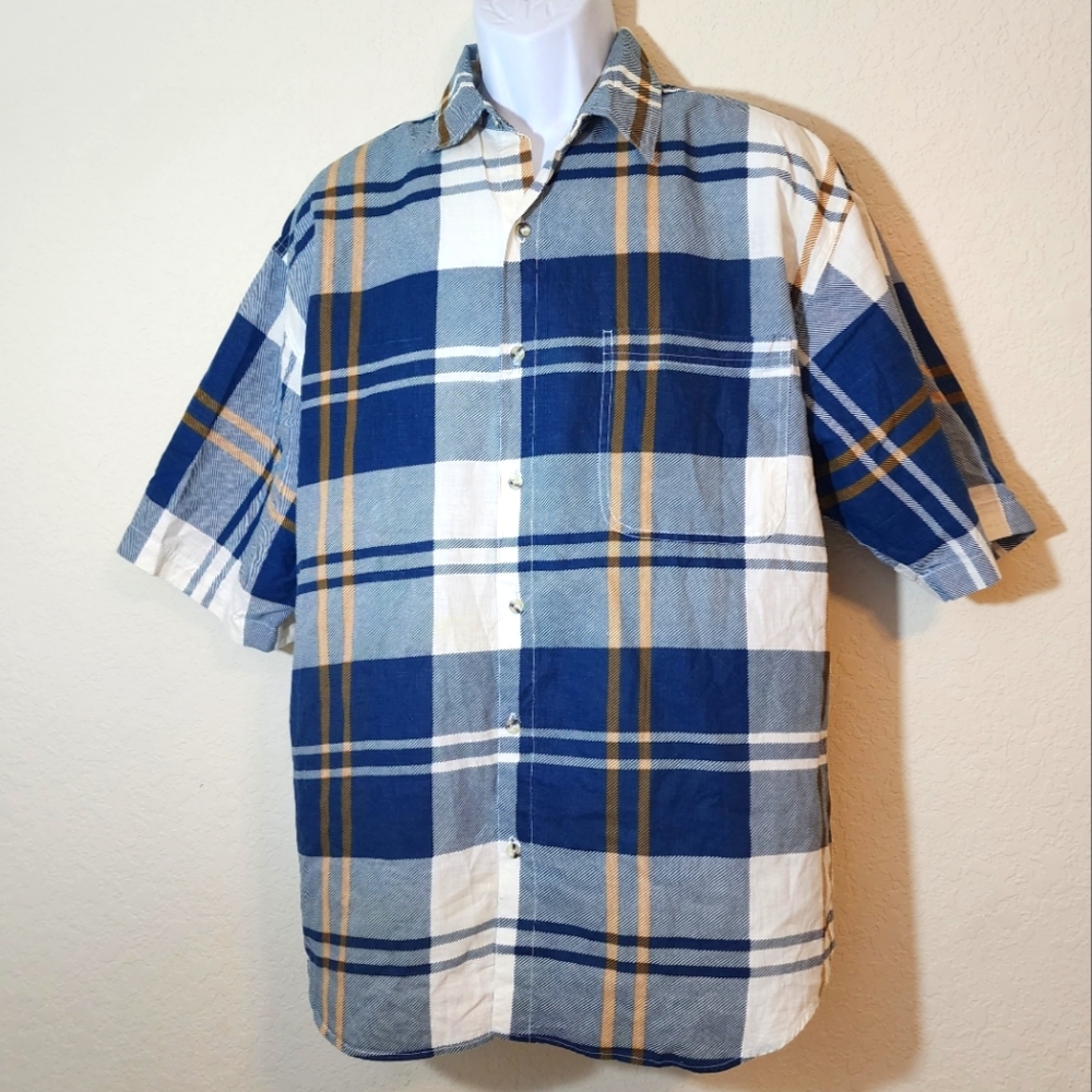 Code Zero Men's 100% Cotton Plaid Short-sleeved Button-down Casual Shirt